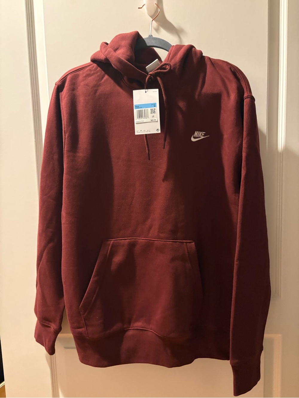 Nike Men's Burgundy Hoodie with White Swoosh